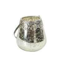 Декмод държач Сребърен стъкло декоративна свещ фенер, комплект от 3