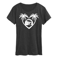 Незабавно съобщение - Сърдечна сцена на палмите - Графична тениска с къси ръкави за жени