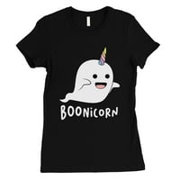 Booconorn сладък костюм за Хелоуин Смешен призрак Еднорог Дамска черна тениска
