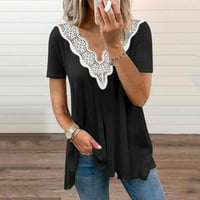 Айеомет ежедневни върхове за жени дамски v шия с къс ръкав отгоре ежедневни туники върхове с къси ръкави дантелени ризи, черен XL