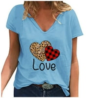 Ризи за Свети Валентин за жени удобни небрежни разхлабени блузи леопардови сърдечни печатни върхове редовно годни дрехи за момичета с къси ръкави тениски с тениска с тениска бяла xxl спестявания