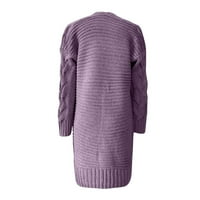 Стилно яке за жени QWANG жени отворен преден жилетка за пуловери за моден бутон надолу кабел плетен кокетни палта