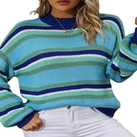 Келаджуан женски райета пуловери с дълъг ръкав екипаж на врата капка рамо свободно годни плета пуловер джъмперни върхове