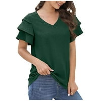 Дамски ризи модна лятна ръкав ръкав v ший шифон тениски Небрежни разхлабени плътни цветни женски върхове Армия зелено s