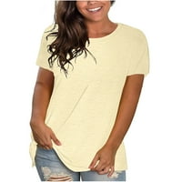 Fpqtro дамски върхове плюс разстояние размери под къси ръкави кръгли блузи ризи женски модна солидна кръгла шия с къс ръкав тениска блуза разхлабени върхове