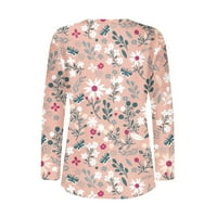 Женски ежедневни ризи с дълъг ръкав модерен плюс размер ежедневен флорален модел графичен бутон тениски свободни удобни пуловер върхове уютна туника блуза розово