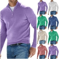 Мъжки тънък годен квартал пощенски макет пуловер за врата небрежен пуловер с дълъг ръкав пуловер Turtleneck пуловер l