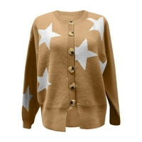 Dtydtpe Cardigan за жени, женски палто жилетка Звезда от печат с дълъг ръкав O-изрязани пуловер Топ Дамски есенни Модни женски върхове