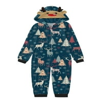 Семейство eyicmarn, съвпадение на коледни пижами, джамбовете карикатура лос Санта санта снежинка елен с качулка с качулка с дълъг ръкав Zipper-Up Romper Sleepwear