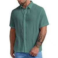 Fsqjgq големи размери мъжки ризи торбисти памучна блуза с къс ръкав мъжки ежедневни ризи с копче с джобни зелени xxxxl
