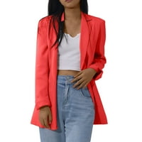Apepal Women Solid Open Front Pockets Cardigan Официален костюм с дълъг ръкав блуза палто червено XL