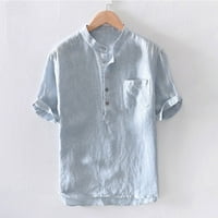 Мъжки ризи мъжки чанти ивица памук бельо с къс ръкав бутон джоб тениски блузи блузи За Мъже синьо