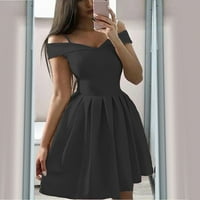 ABSUYY Официални рокли за жени Сутдер, твърд цвят без рамо рокли рокли, черен размер s