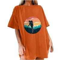 Небрежен екипаж на жените с късо ръкав с голяма ръка тениска дъга графичен щампа тениски свободен блуза оранжева л.