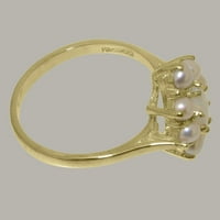 Британски направен 10K жълто злато пръстен с естествен опал и култивирани перлени женски пръстен - Опции за размер - размер 11