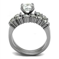 Комплект от дамски сватбени пръстени от неръждаема стомана с кръгъл камък, размер 8