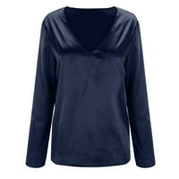 Сатен женска риза мек топ цвят солиден темперамент небрежен копринен v Врат жени ризи
