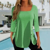 В продажба на туника върхове за жени дамски извънгабаритна риза удобна солидна тениска със средна дължина ръкави блуза квадратни върхове на шията, зелено