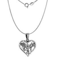 Стерлинг сребро изрязано сърце с ангелско колие за жени с диамант окислено покритие BX_19