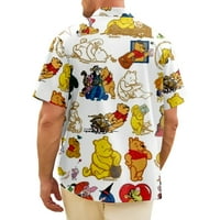 Куфути Мъжки Мечо Пух с къс ръкав Графичен тениска, мъжки дамски детски Мечо Пух риза предни копчета гърдите джоб ежедневни Хавайски Топ