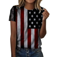 Женски ризи Лятна независимост ден отпечатани с къси ръкави кръгли вратни 3D цифрови печатни върхове за жени