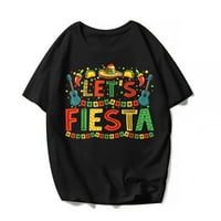 Жени мъже нека fiesta tacos party cinco de mayo тениска мексикански ежедневни сладки графични ризи къси ръкави върхове подарък лято тий черно 3x-голям