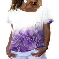 Bomotoo жени тениска v Врат тениска с къси ръкави летни върхове Модни пуловер плаж тийс Purple 2xl