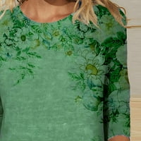 Дамски плюс размер блузи върхове тениски просвет, женски пролет отпечатани със средна дължина дълги ръкави с тениска с v-образно деколте