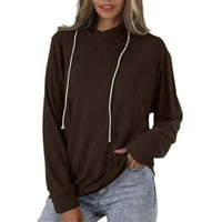 Плюс размери върхове за жени ежедневни активни лек тънък пуловер с качулка суичър твърд цвят дълги ръкави