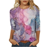 Женски ръкав Модна блуза, кръгла шия ежедневна тениска мраморна тениска за тениска плюс размер равен багри