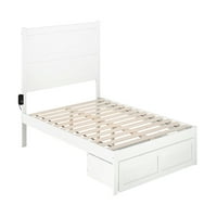 Нохо 14 дървена платформа легло рамка с крак чекмедже за съхранение, бял