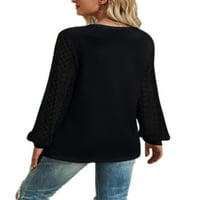 Жени солиден цвят пуловер ежедневно тениска за ежедневно облекло с дълъг ръкав свободен шезлонг тениска върхове черни m