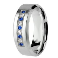 Неговият и нейният сватбен комплект Blue Sapphire CZ Silver Bridal Angagement Set Titanium Wedding Band 9 12