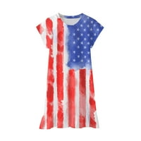 4-ти юли бебе-момиче тоалети малко дете деца бебе-момичета Ден на независимостта Сладък къс ръкав звезда печат рокля деца Ден на независимостта Патриотичен американски флаг съвпадение дрехи 5-15 години