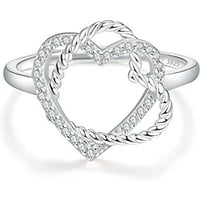 Двойно сърдечен пръстен Стерлинг сребърни пръстени годеж сватбена лента безкрайност любов модна пръстенска бижута подарък за жени я с кубична циркония инкрустиран размер 6-10
