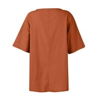 Летни горещи ризи за жени ризи за жени ежедневни с къс ръкав щампа на екипажа с копче памучно бельо Извънгабаритни летни върхове