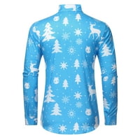 Мъжки Блузи за мъже ежедневни снежинки коледни елени отпечатани Коледна риза дамски блузи Мъжки пуловери сини