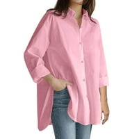 Риза Солиден горен ръкав дълъг блуза Разхлабен бутон за женски плюс ежедневна риза Женски блуза ризи за жени