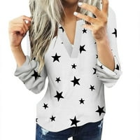 блузи за жени жени ежедневни памучни звездни риза с дълъг ръкав женско яке риза с тениски тениски бяло + САЩ: 16