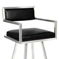 Дилън 26 бар стол с височина на брояча в матирана неръждаема стомана и реколта черна кожа
