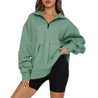 Ketyyh-chn жени с дълъг ръкав суитшър с качулка пуловер суичъри половин цип качулки върхове с дълъг ръкав зелени, 2xl