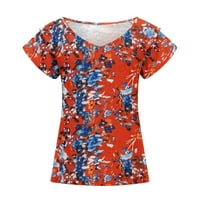Efsteb модерни дамски върхове клирънс небрежно свободно годни летни лети тежести флорални отпечатани удобни тениски с къс ръкав v-образен ръб ръкав ризи блуза върхове червени l