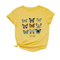 Gathrrgyp женски върхове, лятно разрешение Женска модна ежедневна разхлабена пеперуда пеперуда кръгла врата на горната тениска