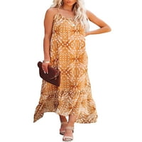 Calsunbaby Women Summer без ръкави флорални модели рокля женско разрошено деколте с високо ниско подгъване рокля