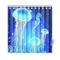 Вълшебна светеща медуза завеса за душ, подводен свят морски кон полиестер тъкан за душ завеси за баня с куки