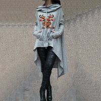 Суитчъри за момичета тийнейджъри - джоб есен пуловер с дълъг ръкав с голям размер моден моден печат сив суичърс xl