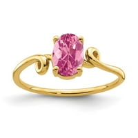 14k жълто злато 7x овално розово турмален пръстен