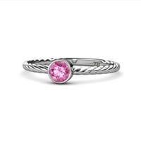 Кръгло розово сапфирно дамско пасианско въже обещание пръстен 0. CT 14K бяло злато.size 8.0