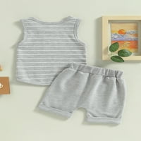 Малко дете бебе момче летни тоалети Райета Без ръкави потници и стреч ежедневни шорти Джобен комплект сладко новородено дрехи