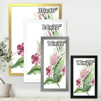 Дизайнарт 'Фламинго с розови цветя и екзотична зеленина' традиционен Арт Принт в рамка